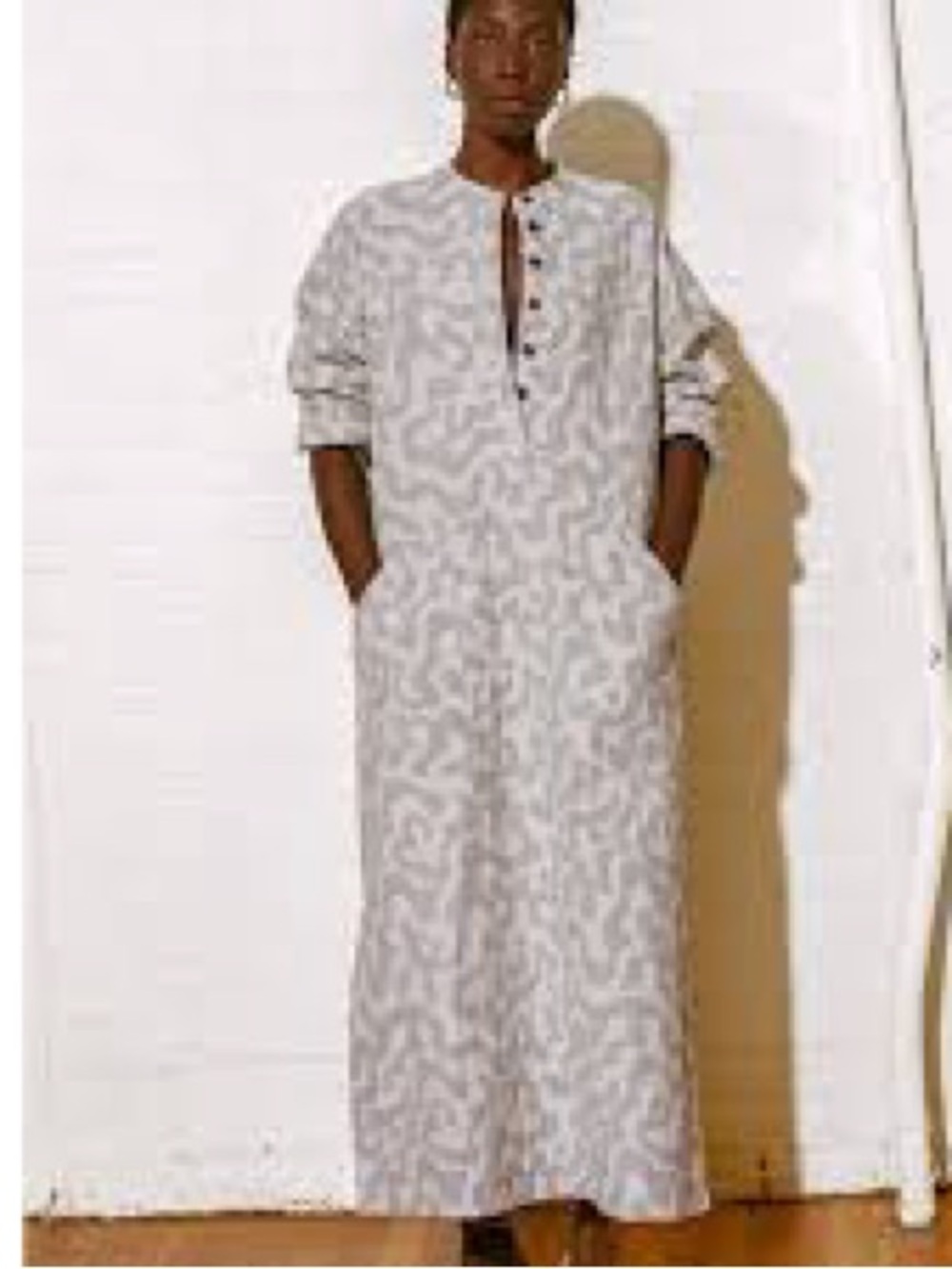 Mara Hoffman. NWOT. RARE, size LG! Grey Patterned Long Sleeve Tunic/Maxi Dress.